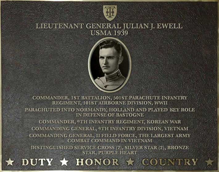 Dedication plaque for Lieutenant General Julian J. Ewell, USMA 1939