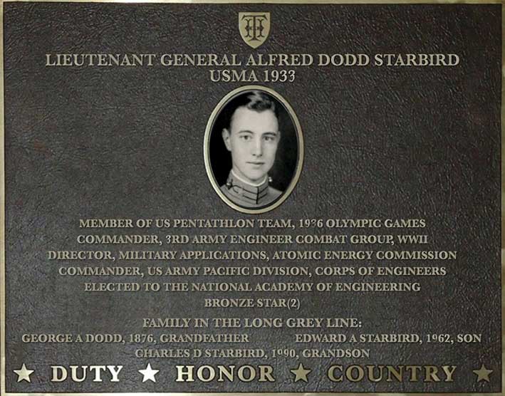 Dedication plaque for Lieutenant General Alfred Dodd Starbird, USMA 1933