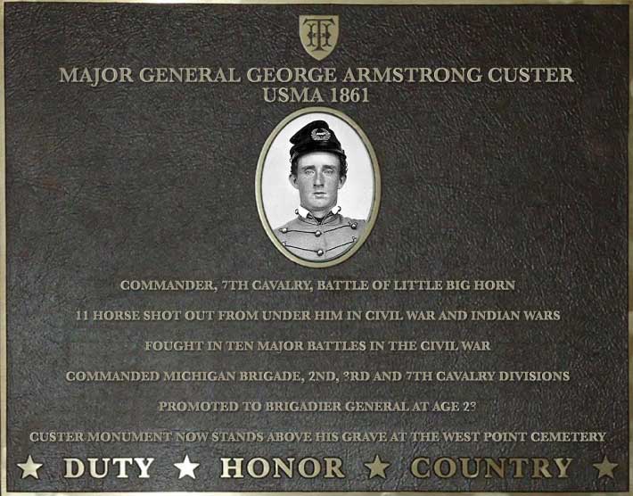 Dedication plaque for Major General George Armstrong Custer, USMA 1861