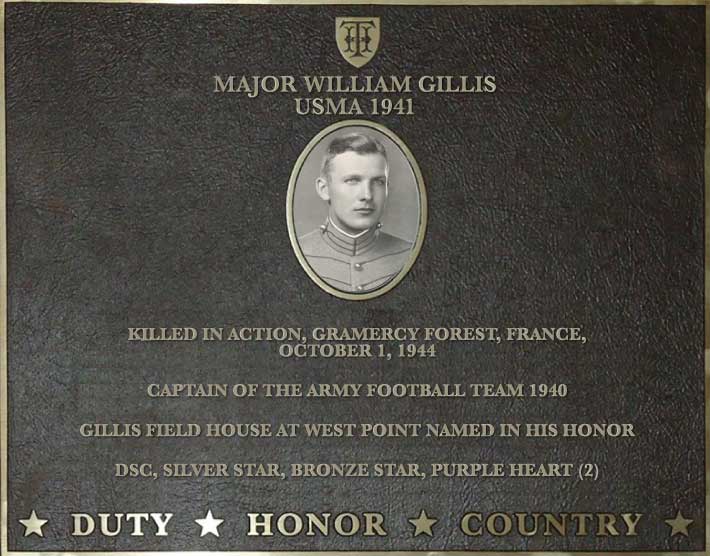 Dedication plaque for Major William Gillis, USMA 1941