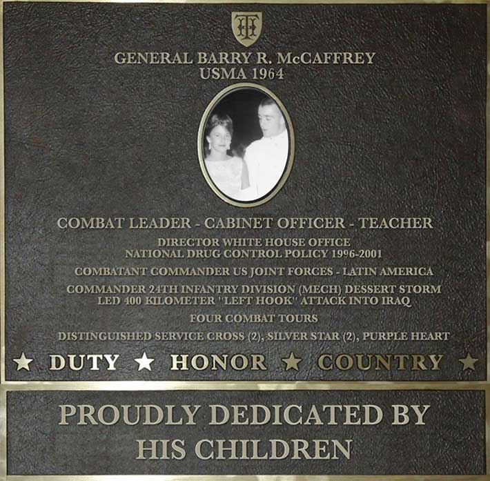 Dedication plaque in honor of General Barry R. McCaffrey, USMA 1964