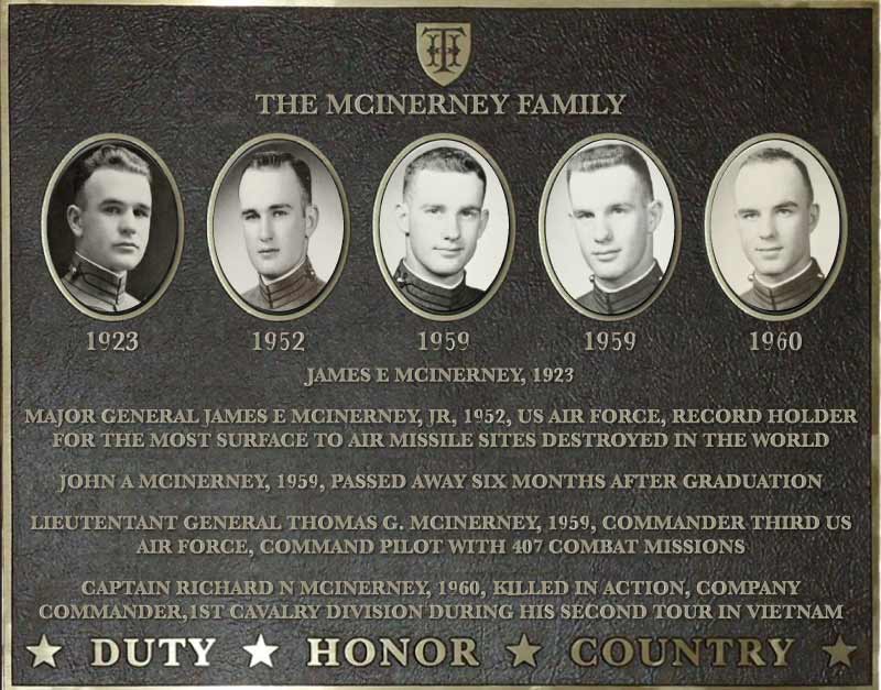 Dedication plaque in honor of Major General James E. McInerney, Jr., and family