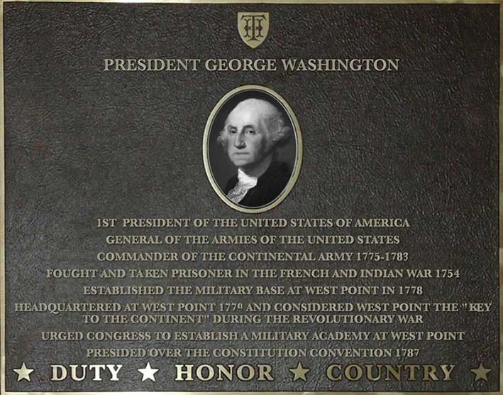 Dedication plaque for President George Washington