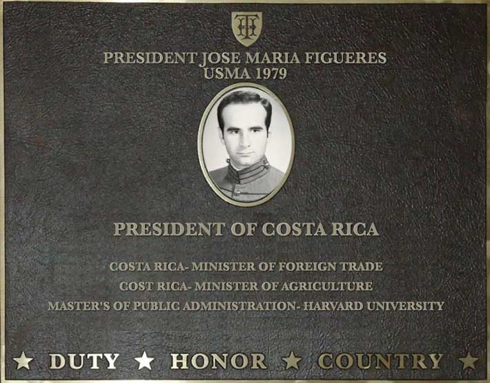 Dedication plaque for President Jose Maria Figueres, USMA 1979