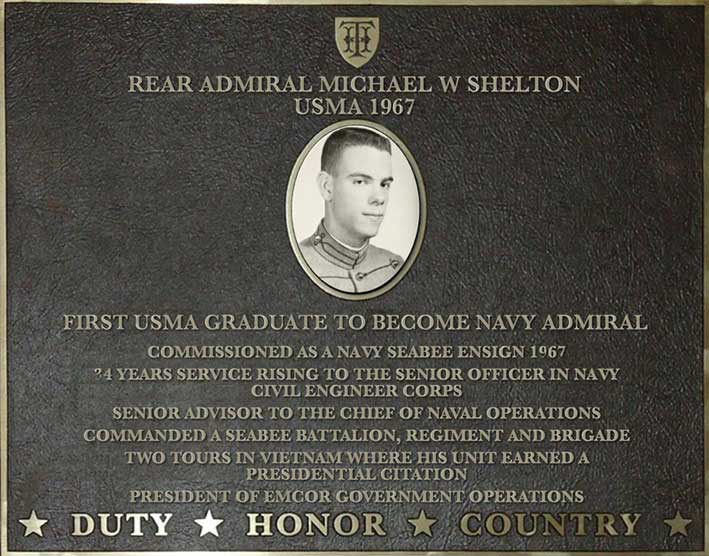 Dedication plaque for Rear Admiral Michael W. Shelton, USMA 1967