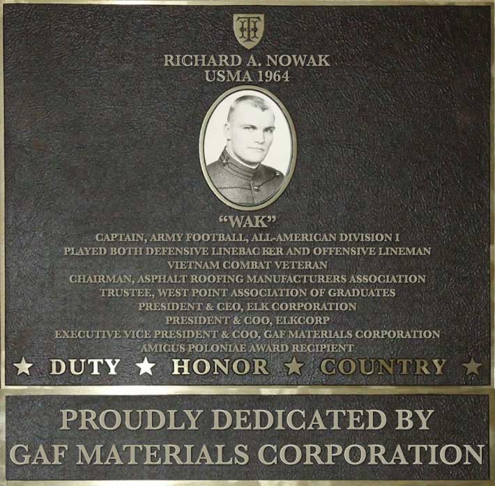 Dedication plaque in honor of Richard A. Nowak, USMA 1964