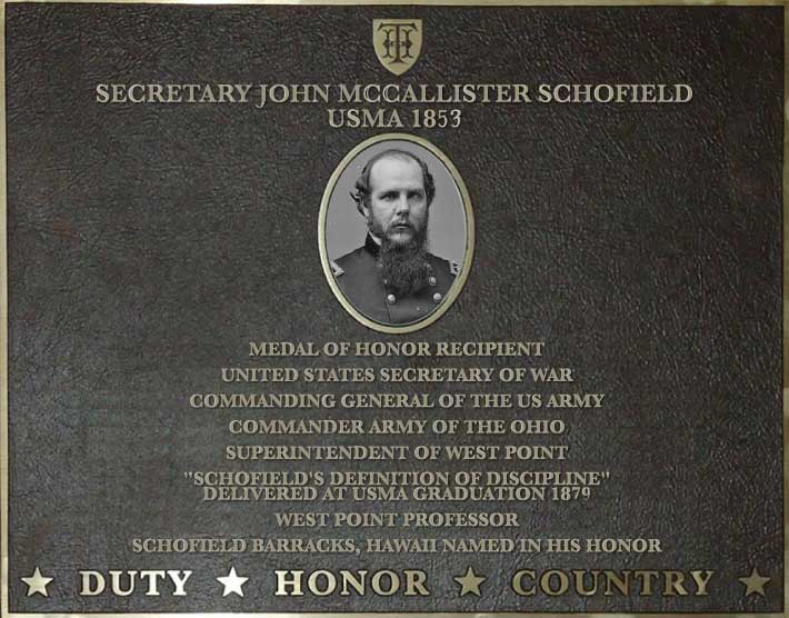 Dedication plaque for Secretary John McCallister Schofield, USMA 1853