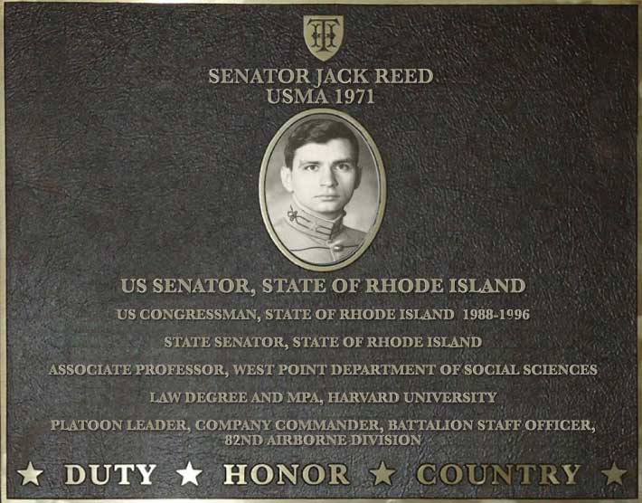 Dedication plaque for Senator Jack Reed, USMA 1971