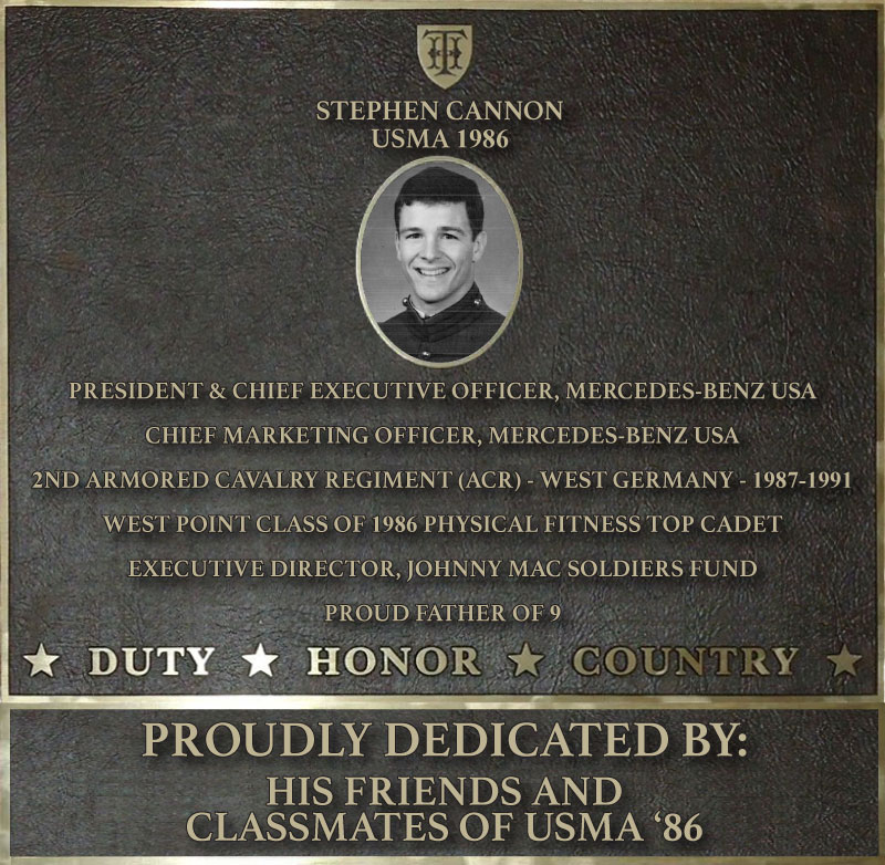 Dedication plaque in honor of Stephen Cannon, USMA 1986