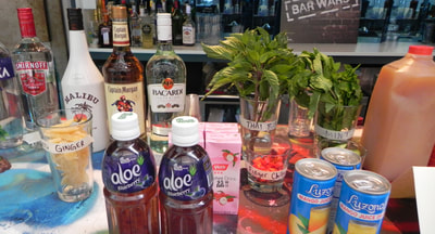 Close up photo of a mixing bar with assorted ingredients