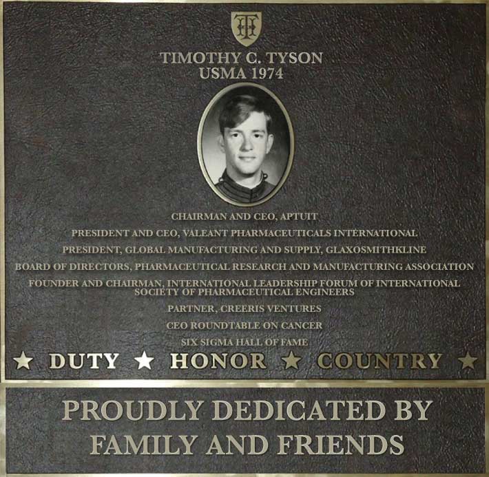 Dedication plaque in honor of Timothy C. Tyson, USMA 1974