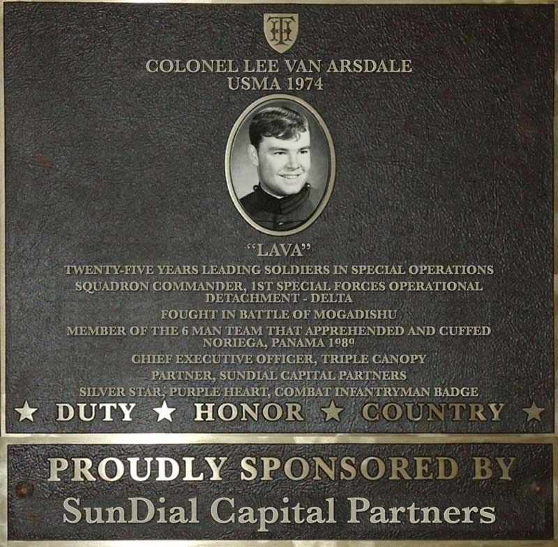 Dedication plaque in honor of Colonel Lee Van Arsdale, USMA 1974